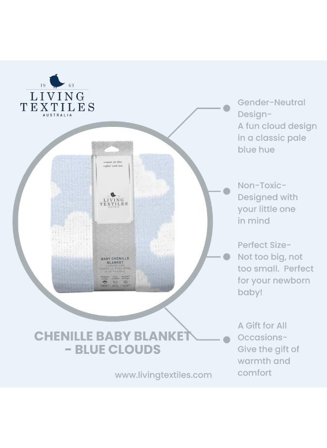Living Textiles Chenille Baby Blanket. Blue Clouds Ultra-Soft Throw Blanket for Cribs and Strollers