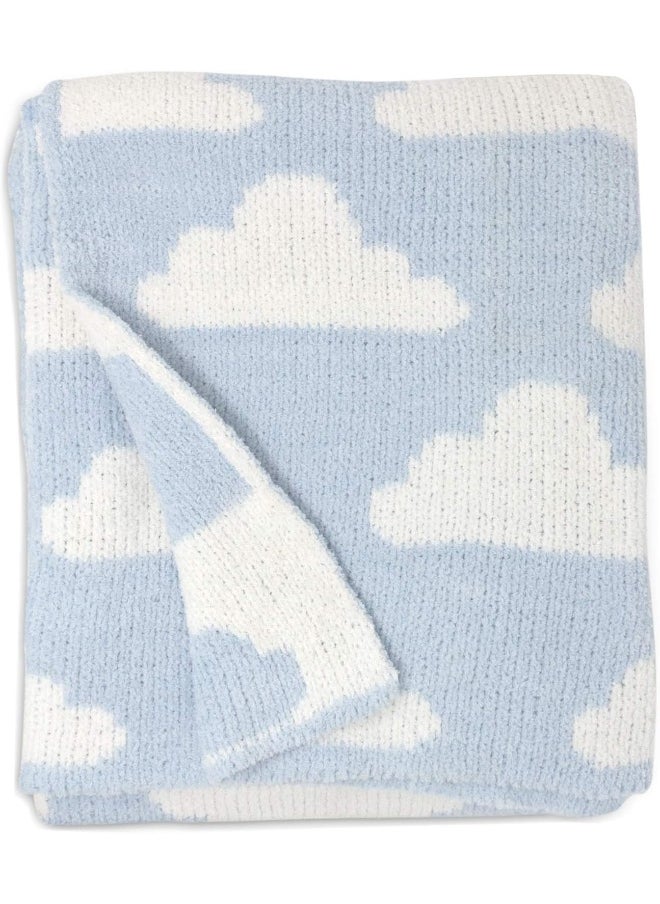 Living Textiles Chenille Baby Blanket. Blue Clouds Ultra-Soft Throw Blanket for Cribs and Strollers