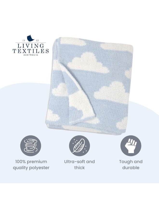 Living Textiles Chenille Baby Blanket. Blue Clouds Ultra-Soft Throw Blanket for Cribs and Strollers