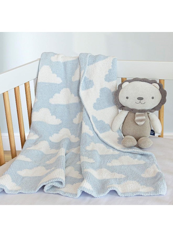 Living Textiles Chenille Baby Blanket. Blue Clouds Ultra-Soft Throw Blanket for Cribs and Strollers