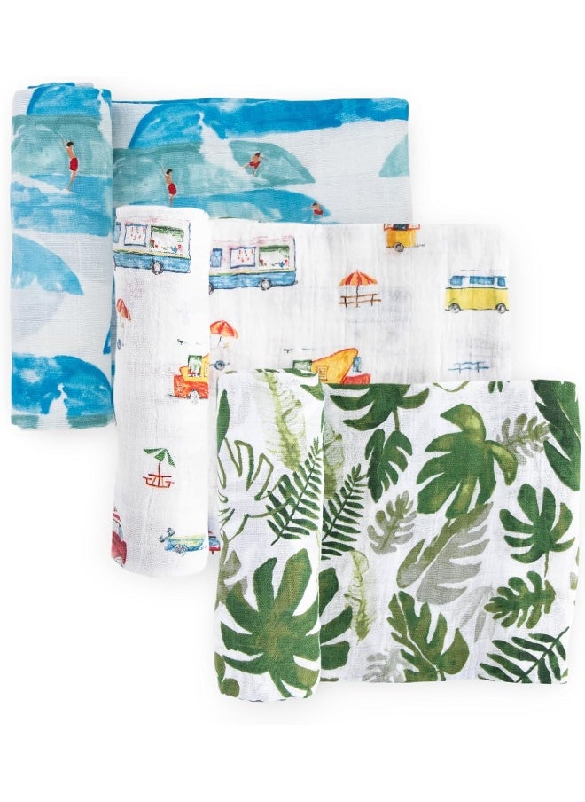 Little Unicorn Cotton Muslin Swaddle Blanket Set | Set of 3 | 100% Cotton | Super Soft | Newborns and Infants | Large 47” x 47” | Machine Washable (Summer Vibe)