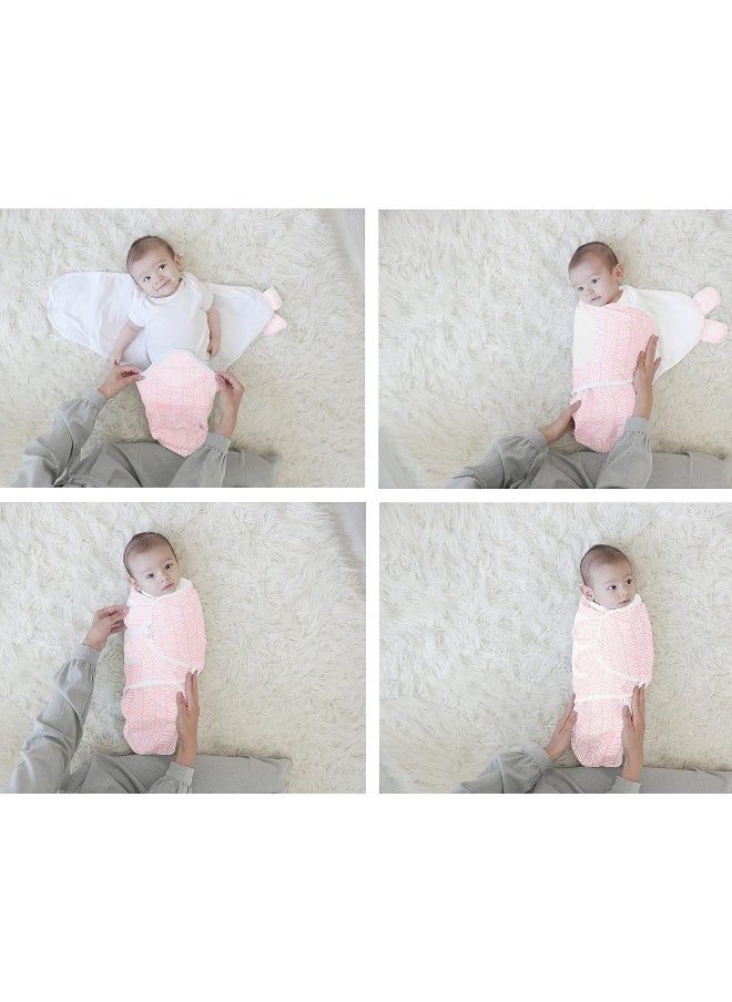 BaeBae Goods Swaddle Blankets, Set of 4, 100% Cotton, Lightweight, Breathable, Adjustable for Boys and Girls, 0-3 Months (Pink/Grey Triangles)