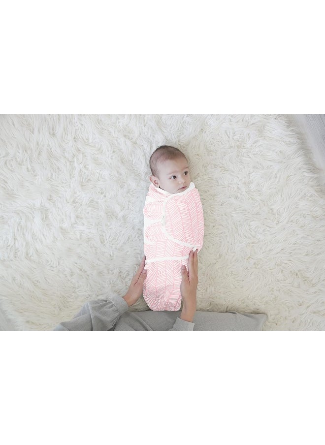 BaeBae Goods Swaddle Blankets, Set of 4, 100% Cotton, Lightweight, Breathable, Adjustable for Boys and Girls, 0-3 Months (Pink/Grey Triangles)