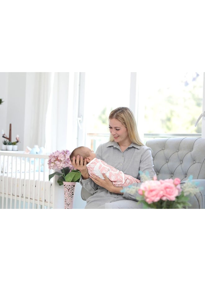 BaeBae Goods Swaddle Blankets, Set of 4, 100% Cotton, Lightweight, Breathable, Adjustable for Boys and Girls, 0-3 Months (Pink/Grey Triangles)