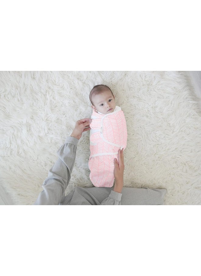 BaeBae Goods Swaddle Blankets, Set of 4, 100% Cotton, Lightweight, Breathable, Adjustable for Boys and Girls, 0-3 Months (Pink/Grey Triangles)