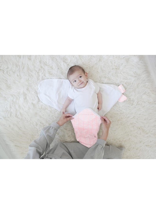 BaeBae Goods Swaddle Blankets, Set of 4, 100% Cotton, Lightweight, Breathable, Adjustable for Boys and Girls, 0-3 Months (Pink/Grey Triangles)