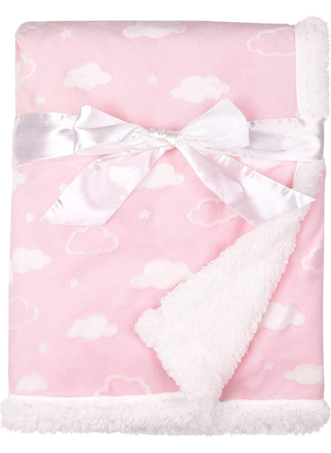 American Baby Company Heavenly Soft Chenille Sherpa Receiving Blanket, 3D Pink Cloud, 30
