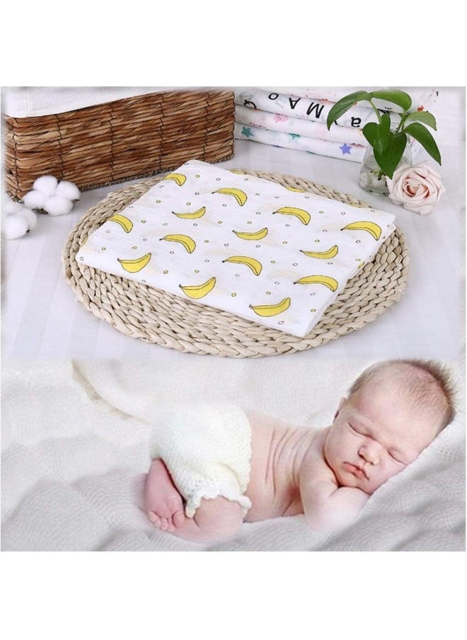 Muslin Swaddle Square Blankets Baby Receiving Blanket Wrap Swaddle Towel for Girl Shower Gift - Banana