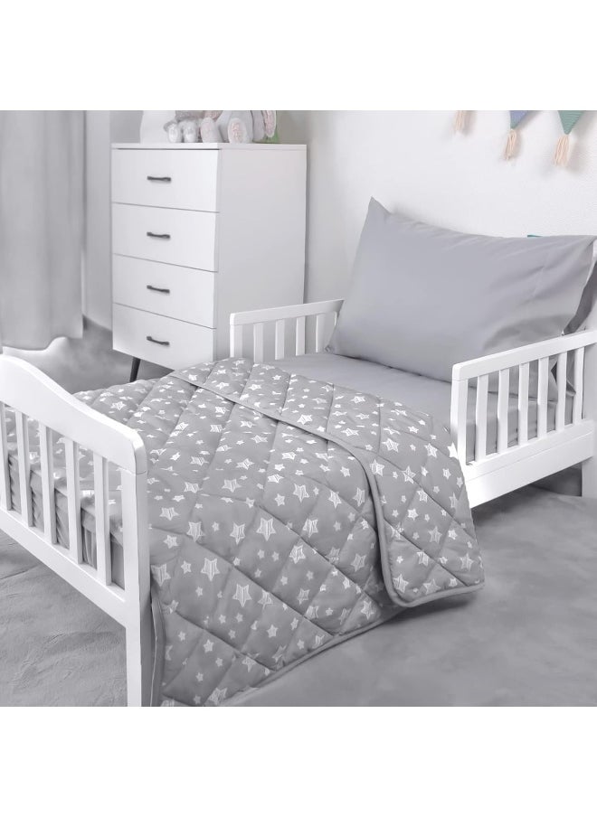Baby Blanket for Boys and Girls, Soft Cozy Blankets for Kids, Toddler Comforter Quilted with Grey Star Print, Ultra Soft and Comfortable Baby Comforter Down Alternative Crib Comforter, 39x47 Inches