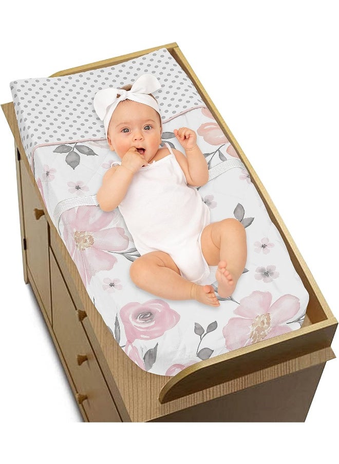 Sweet Jojo Designs Blush Pink, Grey and White Changing Pad Cover for Watercolor Floral Collection