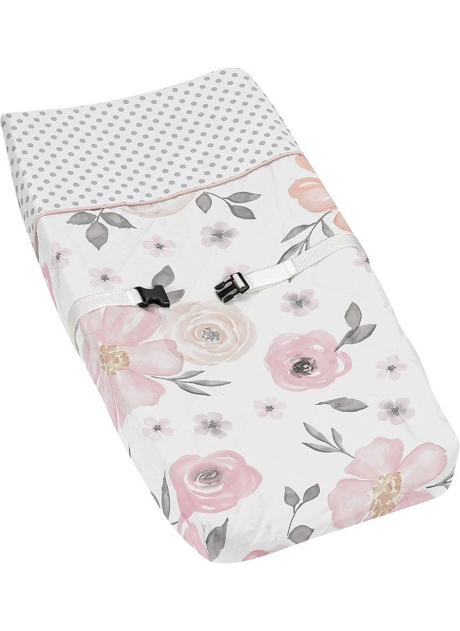 Sweet Jojo Designs Blush Pink, Grey and White Changing Pad Cover for Watercolor Floral Collection
