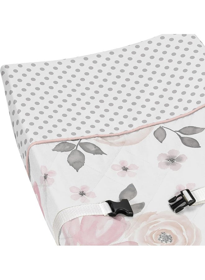 Sweet Jojo Designs Blush Pink, Grey and White Changing Pad Cover for Watercolor Floral Collection