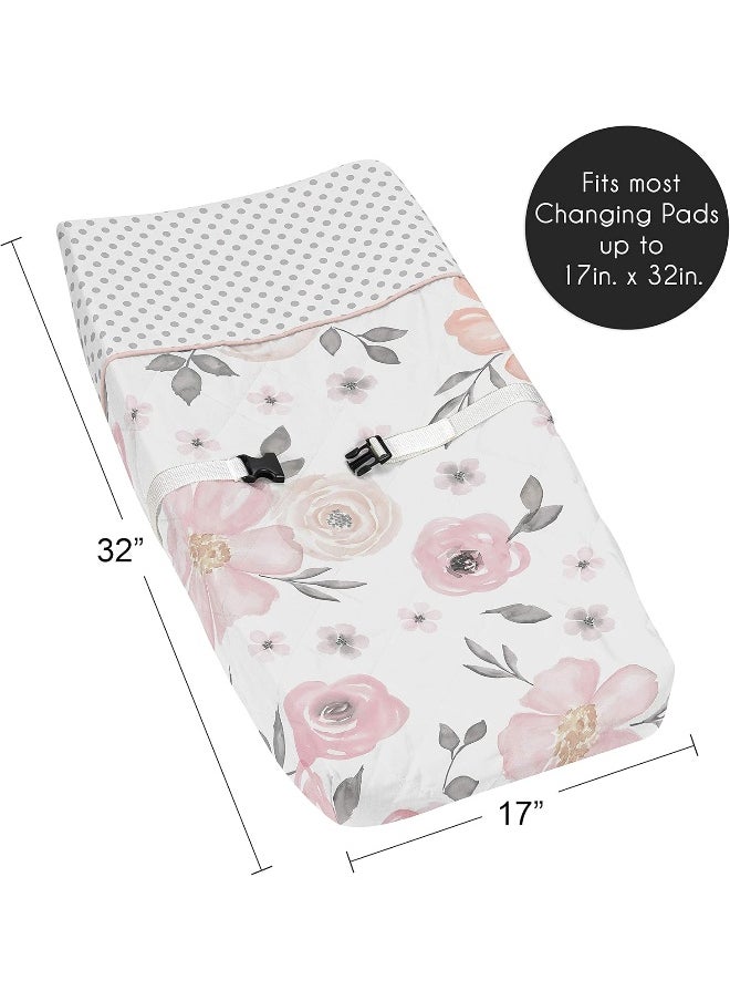 Sweet Jojo Designs Blush Pink, Grey and White Changing Pad Cover for Watercolor Floral Collection