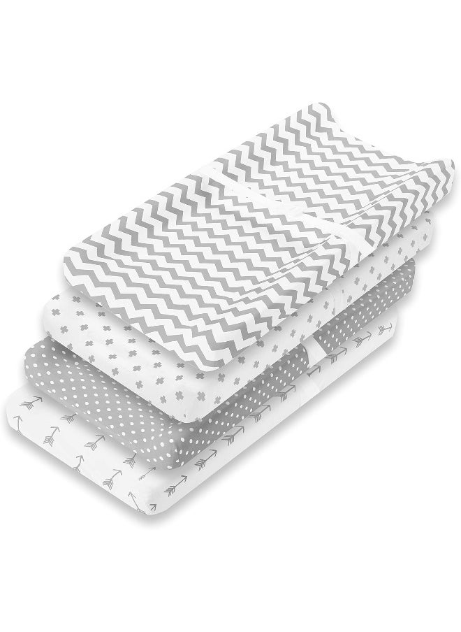 BaeBae Goods Changing Pad Cover Set | Cradle Bassinet Sheets/Change Table Covers for Boys & Girls | Super Soft 100% Jersey Knit Cotton | Grey and White | 150 GSM | 3 Pack