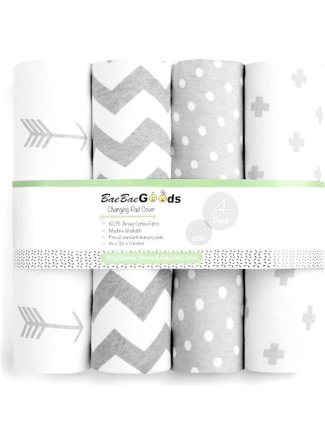 BaeBae Goods Changing Pad Cover Set | Cradle Bassinet Sheets/Change Table Covers for Boys & Girls | Super Soft 100% Jersey Knit Cotton | Grey and White | 150 GSM | 3 Pack