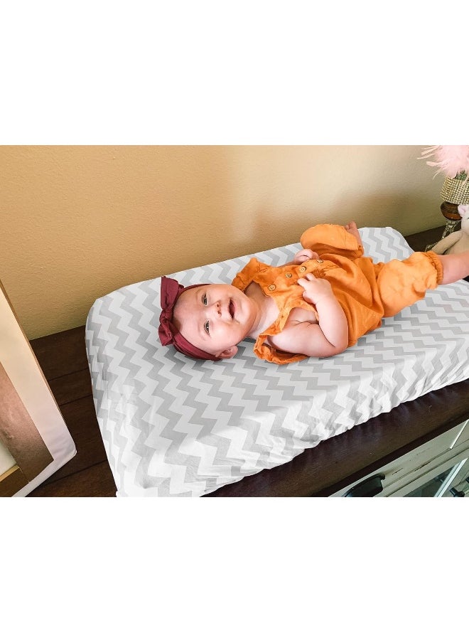 BaeBae Goods Changing Pad Cover Set | Cradle Bassinet Sheets/Change Table Covers for Boys & Girls | Super Soft 100% Jersey Knit Cotton | Grey and White | 150 GSM | 3 Pack