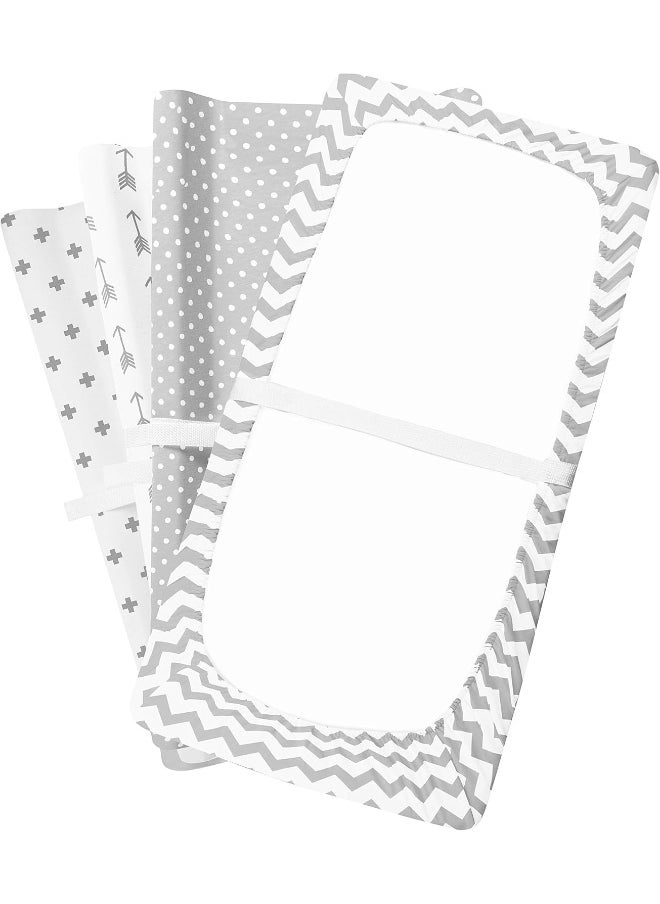 BaeBae Goods Changing Pad Cover Set | Cradle Bassinet Sheets/Change Table Covers for Boys & Girls | Super Soft 100% Jersey Knit Cotton | Grey and White | 150 GSM | 3 Pack