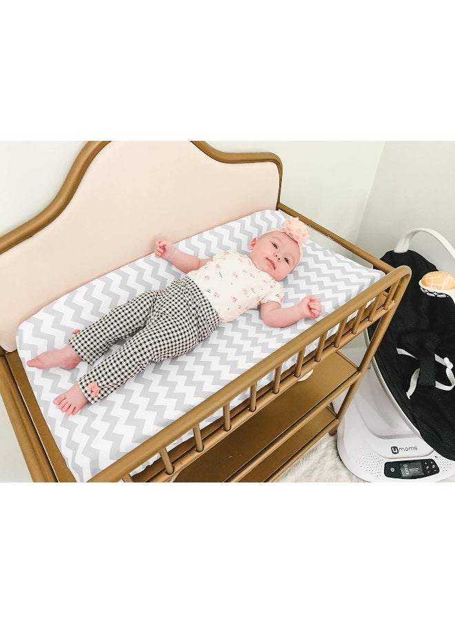 BaeBae Goods Changing Pad Cover Set | Cradle Bassinet Sheets/Change Table Covers for Boys & Girls | Super Soft 100% Jersey Knit Cotton | Grey and White | 150 GSM | 3 Pack