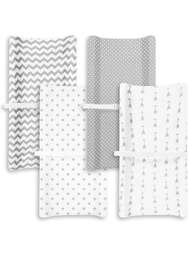 BaeBae Goods Changing Pad Cover Set | Cradle Bassinet Sheets/Change Table Covers for Boys & Girls | Super Soft 100% Jersey Knit Cotton | Grey and White | 150 GSM | 3 Pack