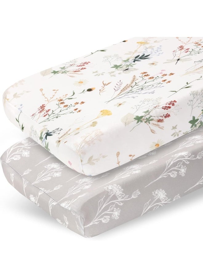 Pobibaby - 2 Pack Premium Changing Pad Cover - Ultra-Soft Jersey Knit, Stylish Floral Pattern, Safe and Snug for Baby (Wildflower)