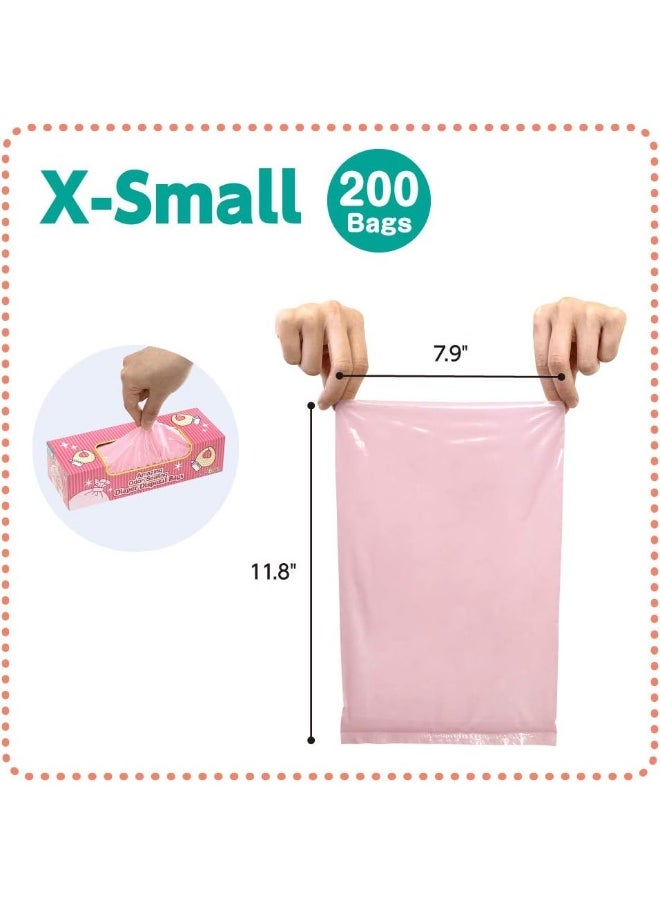 Amazing Odor Sealing Baby Diaper Disposal Bags - Durable and Unscented [Size: XS, Color: Pink] (200 count, Pack of 1)