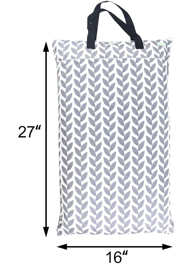 wegreeco Reusable Hanging Wet Dry Cloth Diaper Bag (Grey Leaf)