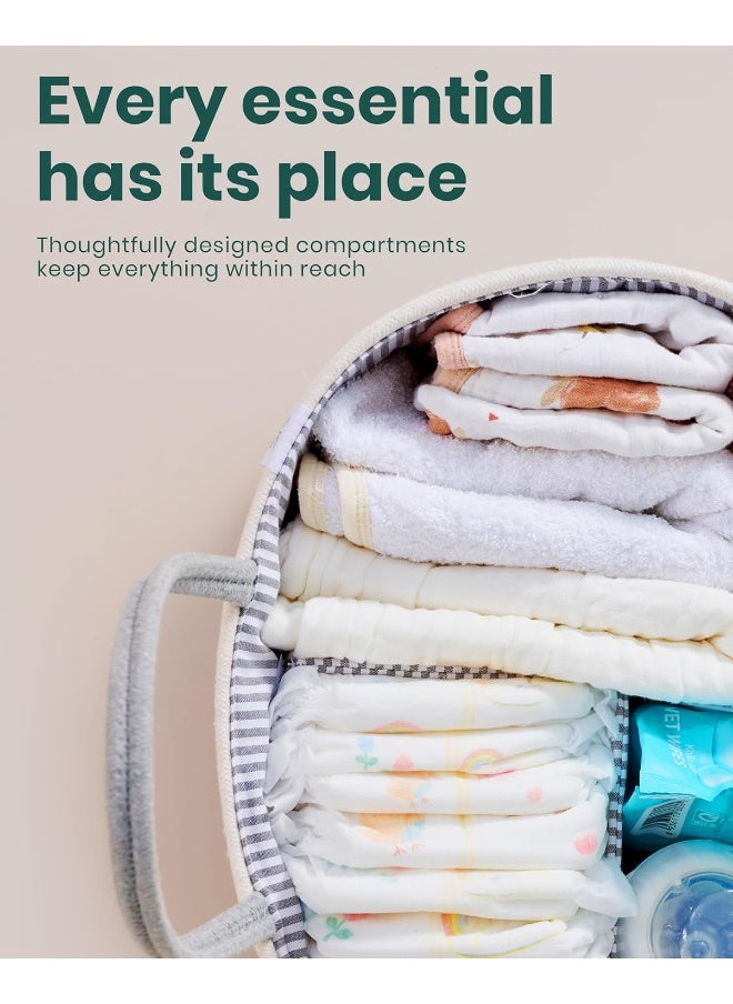 KiddyCare Woven Diaper Caddy Organizer, Large Gray Multi Functional Portable Baby Basket with Handle, Baby Gift for Boy/Girl Nursery Storage, Organization, and Modern Car Diaper Caddy Gray X-Large