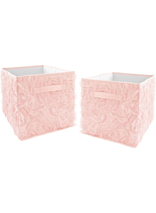 Pink Floral Rose Foldable Fabric Storage Cube Bins Boxes Organizer Toys Kids Baby Childrens - Set of 2 - Solid Light Blush Flower Elegant Vintage Boho Shabby Chic Luxury Glam Roses
