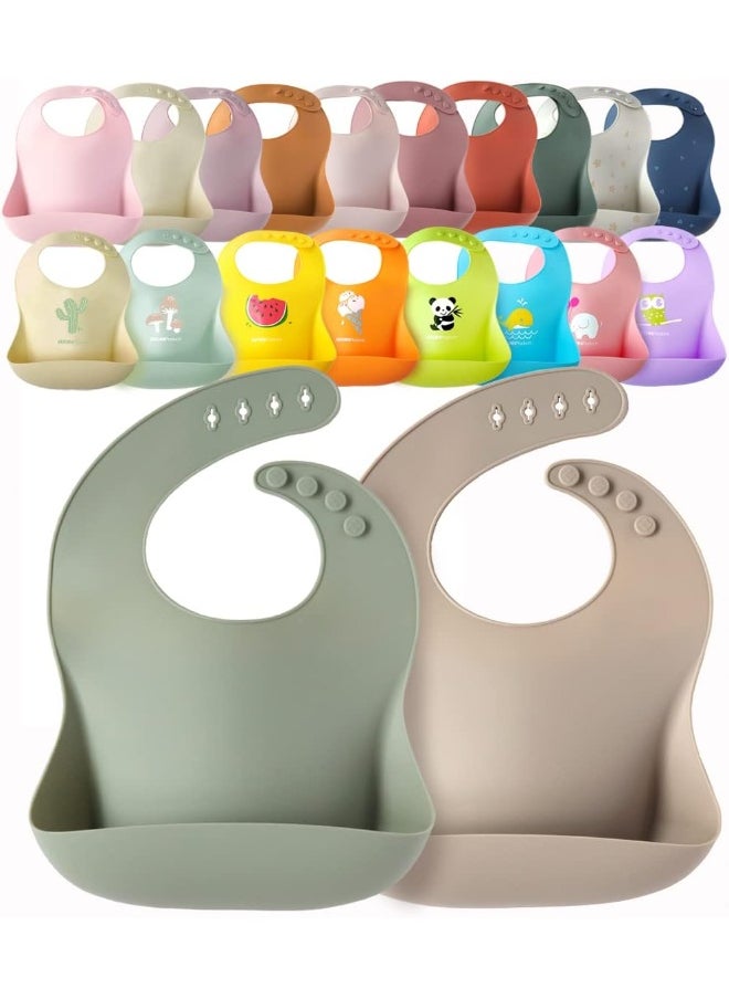 2-Pack Waterproof Silicone Baby Bib Light Weight Comfortable Easy Wipe Clean