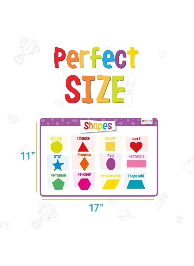 merka Educational Kids Placemats - Set of 4: Alphabet, Numbers, Shapes, Colors - Bundle - Non Slip & Washable