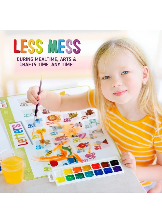 merka Educational Kids Placemats - Set of 4: Alphabet, Numbers, Shapes, Colors - Bundle - Non Slip & Washable