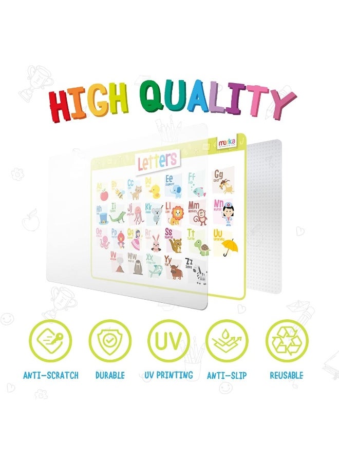 merka Educational Kids Placemats - Set of 4: Alphabet, Numbers, Shapes, Colors - Bundle - Non Slip & Washable