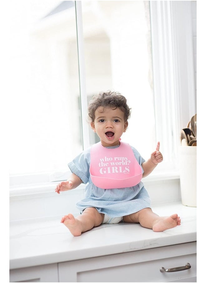 BELLA TUNNO Wonder Bib - Adjustable Silicone Baby Bibs for Girls, Durable and Waterproof BPA Free Silicone, Who Runs The World