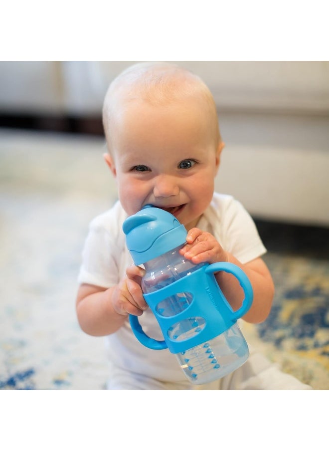 Dr. Brown's Milestones™ Wide-Neck Sippy Straw Bottle with 100% Silicone Handles, 9oz/270mL, Gray & Blue, 2 Pack, 6m+