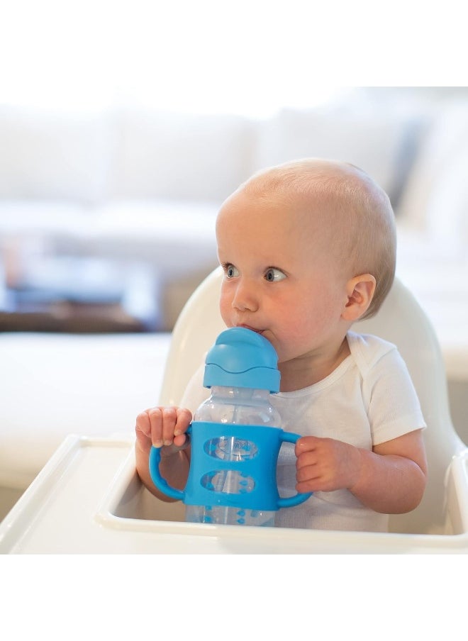 Dr. Brown's Milestones™ Wide-Neck Sippy Straw Bottle with 100% Silicone Handles, 9oz/270mL, Gray & Blue, 2 Pack, 6m+