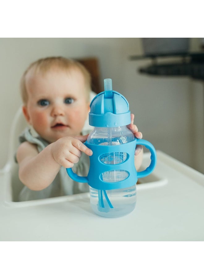 Dr. Brown's Milestones™ Wide-Neck Sippy Straw Bottle with 100% Silicone Handles, 9oz/270mL, Gray & Blue, 2 Pack, 6m+