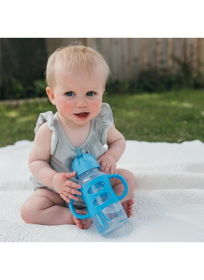 Dr. Brown's Milestones™ Wide-Neck Sippy Straw Bottle with 100% Silicone Handles, 9oz/270mL, Gray & Blue, 2 Pack, 6m+