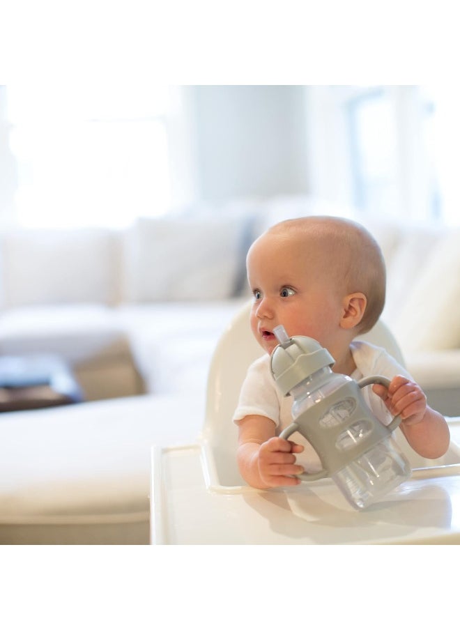 Dr. Brown's Milestones™ Wide-Neck Sippy Straw Bottle with 100% Silicone Handles, 9oz/270mL, Gray & Blue, 2 Pack, 6m+