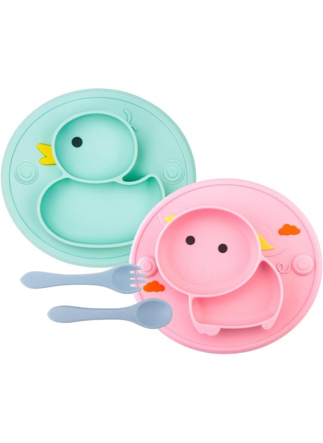 Qshare Toddler Plate, Portable Baby Plates for Toddlers and Kids, BPA-Free Strong Suction Plates for Toddlers, Dishwasher & Microwave Safe Silicone Placemat 9x6x1.4 inch