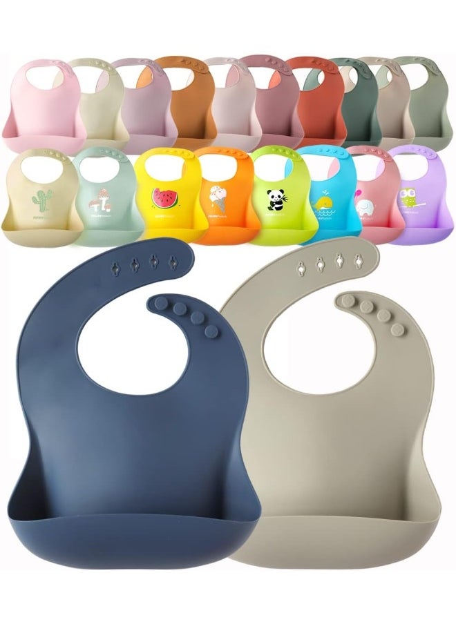2-Pack Waterproof Silicone Baby Bib Light Weight Comfortable Easy Wipe Clean
