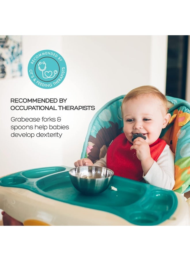 Grabease Baby Spoons & Toddler Utensils for Baby Led Weaning - BPA-Free & Phthalate-Free Feeding Supplies - 1 Set, Green - Self Feeding Spoon
