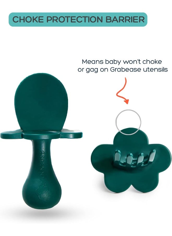 Grabease Baby Spoons & Toddler Utensils for Baby Led Weaning - BPA-Free & Phthalate-Free Feeding Supplies - 1 Set, Green - Self Feeding Spoon