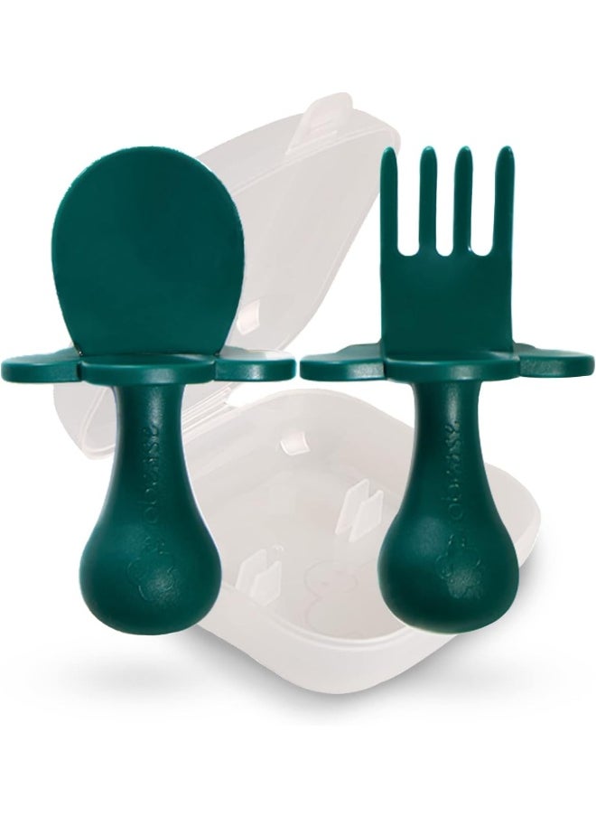 Grabease Baby Spoons & Toddler Utensils for Baby Led Weaning - BPA-Free & Phthalate-Free Feeding Supplies - 1 Set, Green - Self Feeding Spoon