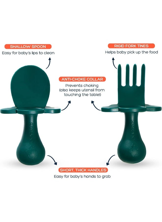 Grabease Baby Spoons & Toddler Utensils for Baby Led Weaning - BPA-Free & Phthalate-Free Feeding Supplies - 1 Set, Green - Self Feeding Spoon