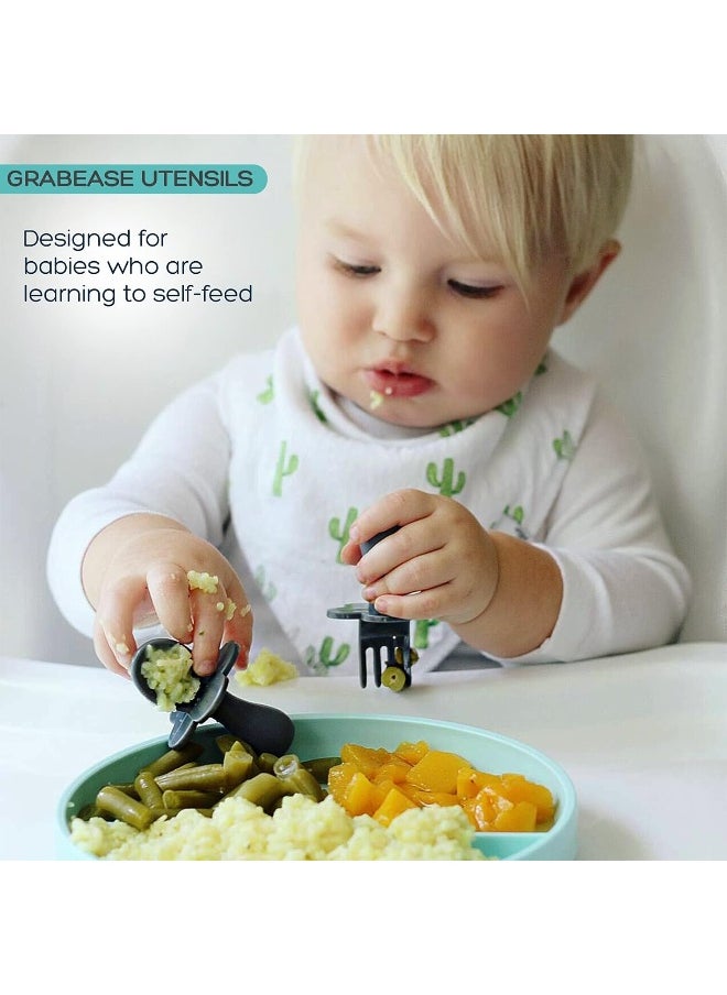 Grabease Baby Spoons & Toddler Utensils for Baby Led Weaning - BPA-Free & Phthalate-Free Feeding Supplies - 1 Set, Green - Self Feeding Spoon