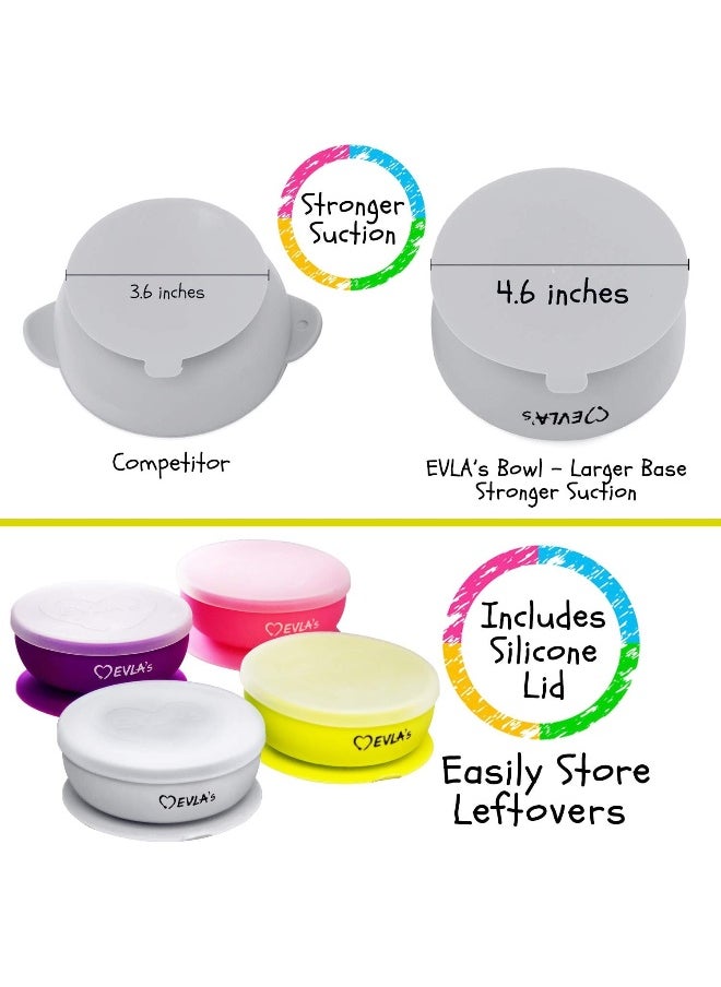 EVLA'S Baby Feeding Set, Baby Led Weaning Supplies, Adjustable Silicone Bibs, Divided Plate, Suction Bowl with Lid, Soft Spoons for Babies or Toddlers, Baby Registry must have!