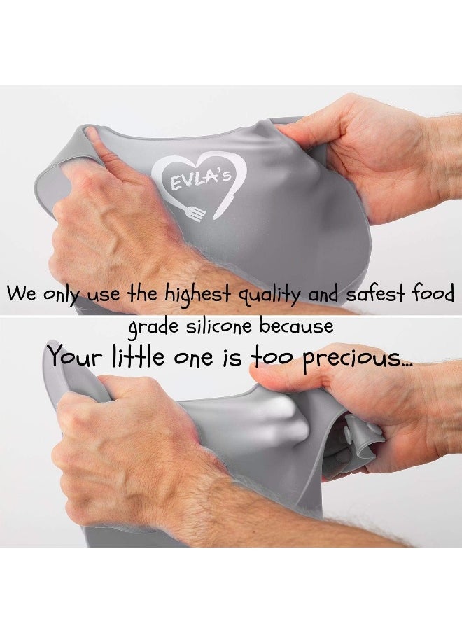 EVLA'S Baby Feeding Set, Baby Led Weaning Supplies, Adjustable Silicone Bibs, Divided Plate, Suction Bowl with Lid, Soft Spoons for Babies or Toddlers, Baby Registry must have!