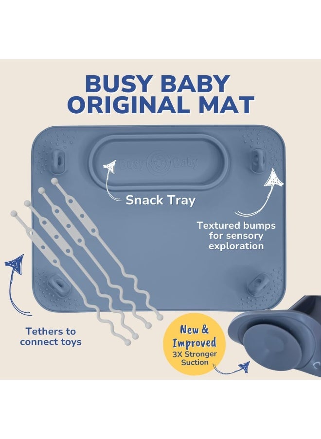 BUSY BABY (4 Tethers, Blue) - Mat Silicone Suction Placemat for Babies & Toddlers
