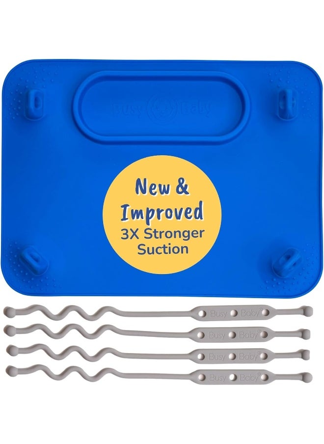 BUSY BABY (4 Tethers, Blue) - Mat Silicone Suction Placemat for Babies & Toddlers