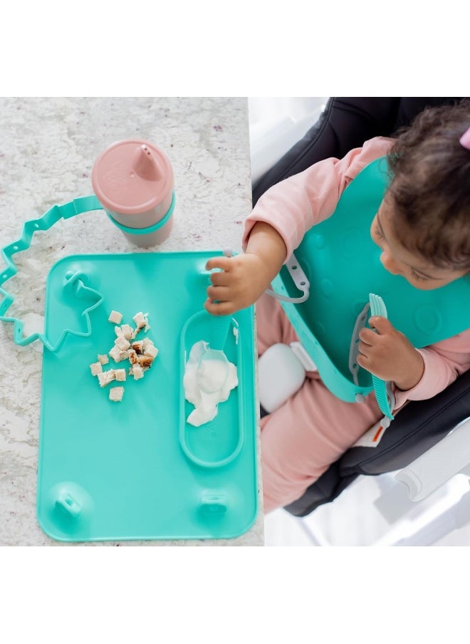 BUSY BABY (4 Tethers, Blue) - Mat Silicone Suction Placemat for Babies & Toddlers